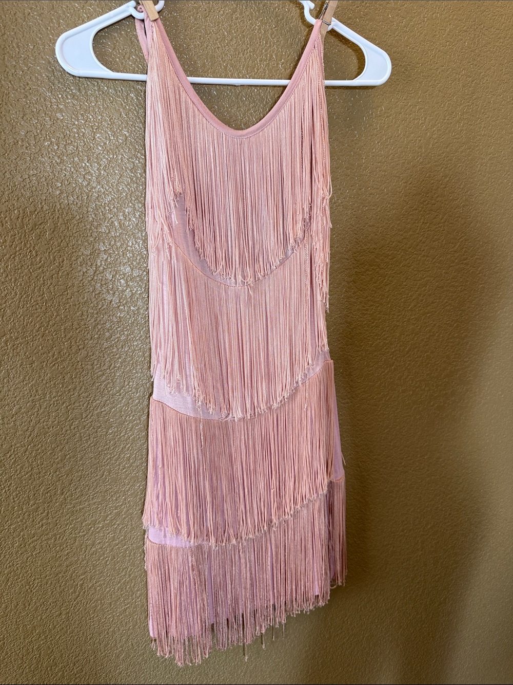 Vintage Zara Trafaluc Blush Pink Fringe Tiered Mini Dress